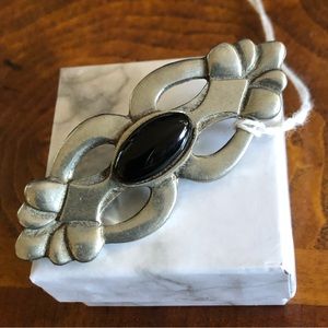 Vintage 1988 Seagull Pewter art deco black onyx brooch pin